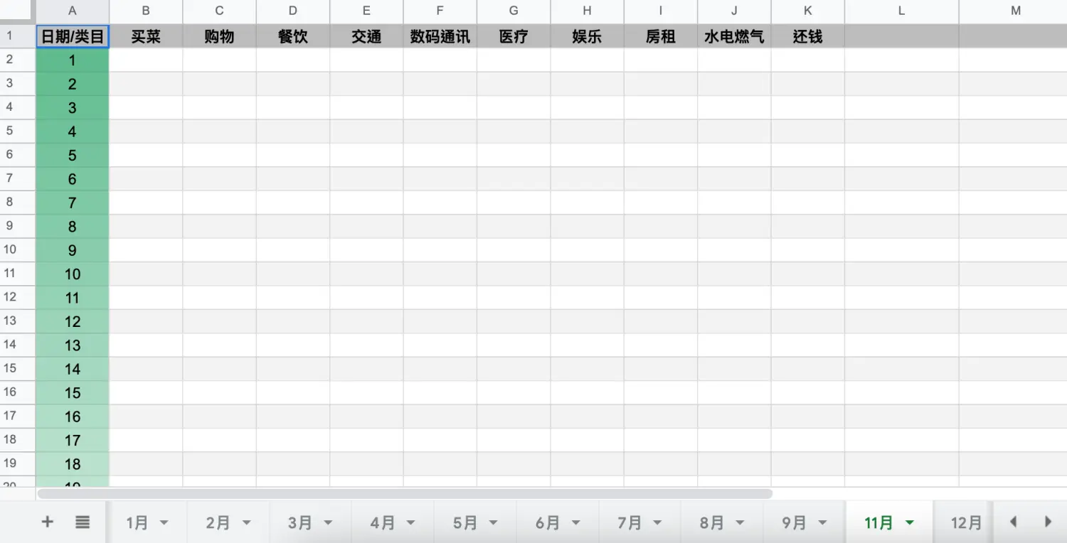 Google Sheets 记账